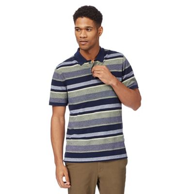 Navy and yellow striped polo shirt